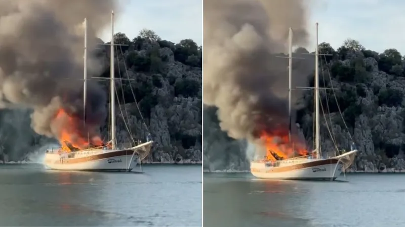 Antalya Kekova açıklarında yat alev alev yandı