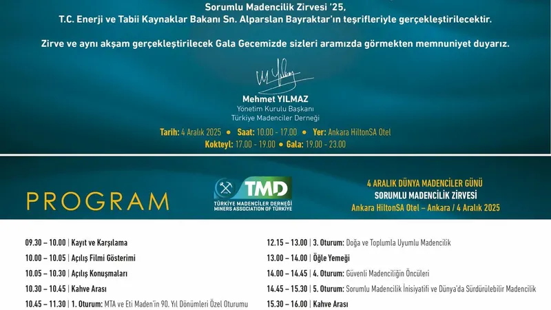 4 Aralık Dünya Madenciler Günü’nde Sorumlu Madencilik Zirvesi Ankara’da